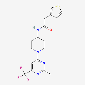 molecular formula C17H19F3N4OS B2402448 N-{1-[2-Methyl-6-(trifluoromethyl)pyrimidin-4-YL]piperidin-4-YL}-2-(thiophen-3-YL)acetamide CAS No. 1775537-84-2