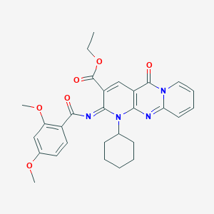 molecular formula C29H30N4O6 B2402465 ethyl 7-cyclohexyl-6-(2,4-dimethoxybenzoyl)imino-2-oxo-1,7,9-triazatricyclo[8.4.0.03,8]tetradeca-3(8),4,9,11,13-pentaene-5-carboxylate CAS No. 534579-31-2