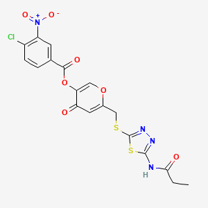 4-oxo-6-(((5-propionamido-1,3,4-thiadiazol-2-yl)thio)methyl)-4H-pyran-3-yl 4-chloro-3-nitrobenzoate