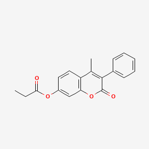 B2402503 4-Methyl-2-oxo-3-phenylchromen-7-yl propanoate CAS No. 869080-10-4