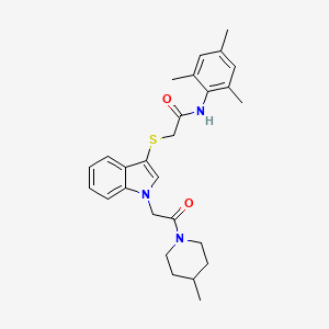molecular formula C27H33N3O2S B2402515 N-mesityl-2-((1-(2-(4-methylpiperidin-1-yl)-2-oxoethyl)-1H-indol-3-yl)thio)acetamide CAS No. 878055-88-0