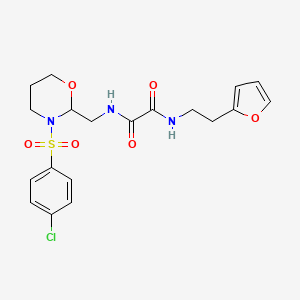 molecular formula C19H22ClN3O6S B2402540 N1-((3-((4-chlorophenyl)sulfonyl)-1,3-oxazinan-2-yl)methyl)-N2-(2-(furan-2-yl)ethyl)oxalamide CAS No. 872862-55-0