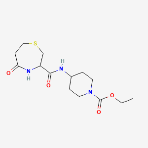 molecular formula C14H23N3O4S B2402541 Ethyl 4-(5-oxo-1,4-thiazepane-3-carboxamido)piperidine-1-carboxylate CAS No. 1396555-96-6