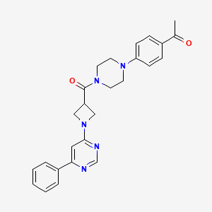 molecular formula C26H27N5O2 B2402543 1-(4-(4-(1-(6-Phenylpyrimidin-4-yl)azetidine-3-carbonyl)piperazin-1-yl)phenyl)ethanone CAS No. 2034619-63-9