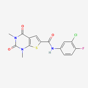 molecular formula C15H11ClFN3O3S B2402556 N-(3-chloro-4-fluorophenyl)-1,3-dimethyl-2,4-dioxo-1,2,3,4-tetrahydrothieno[2,3-d]pyrimidine-6-carboxamide CAS No. 946206-56-0