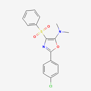 molecular formula C17H15ClN2O3S B2402652 4-(benzenesulfonyl)-2-(4-chlorophenyl)-N,N-dimethyl-1,3-oxazol-5-amine CAS No. 313684-03-6