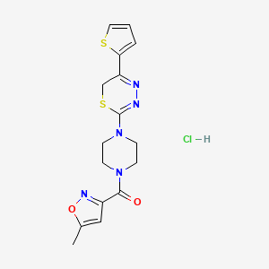 molecular formula C16H18ClN5O2S2 B2402661 (5-methylisoxazol-3-yl)(4-(5-(thiophen-2-yl)-6H-1,3,4-thiadiazin-2-yl)piperazin-1-yl)methanone hydrochloride CAS No. 1351618-47-7