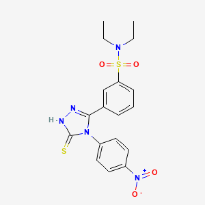 molecular formula C18H19N5O4S2 B2402701 N,N-diethyl-3-[4-(4-nitrophenyl)-5-sulfanyl-4H-1,2,4-triazol-3-yl]benzene-1-sulfonamide CAS No. 519151-98-5