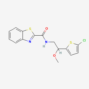 molecular formula C15H13ClN2O2S2 B2402734 N-[2-(5-chlorothiophen-2-yl)-2-methoxyethyl]-1,3-benzothiazole-2-carboxamide CAS No. 2034529-25-2