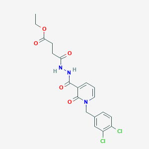 molecular formula C19H19Cl2N3O5 B2402778 Ethyl 4-(2-(1-(3,4-dichlorobenzyl)-2-oxo-1,2-dihydropyridine-3-carbonyl)hydrazinyl)-4-oxobutanoate CAS No. 1105243-65-9