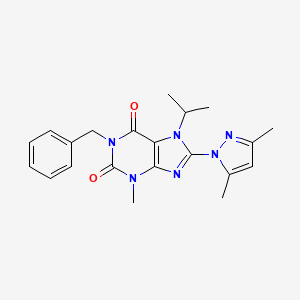 molecular formula C21H24N6O2 B2402796 1-benzyl-8-(3,5-dimethyl-1H-pyrazol-1-yl)-7-isopropyl-3-methyl-1H-purine-2,6(3H,7H)-dione CAS No. 1013989-40-6