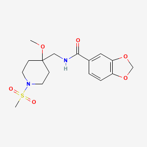 molecular formula C16H22N2O6S B2402808 N-[(1-methanesulfonyl-4-methoxypiperidin-4-yl)methyl]-2H-1,3-benzodioxole-5-carboxamide CAS No. 2415585-57-6