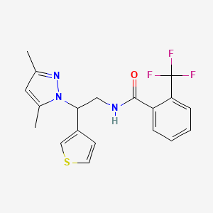 molecular formula C19H18F3N3OS B2402845 N-(2-(3,5-dimethyl-1H-pyrazol-1-yl)-2-(thiophen-3-yl)ethyl)-2-(trifluoromethyl)benzamide CAS No. 2034594-46-0