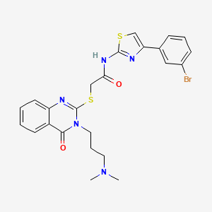 molecular formula C24H24BrN5O2S2 B2402861 n-(4-(3-Bromophenyl)thiazol-2-yl)-2-((3-(3-(dimethylamino)propyl)-4-oxo-3,4-dihydroquinazolin-2-yl)thio)acetamide 