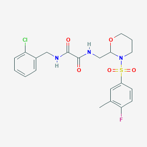 molecular formula C21H23ClFN3O5S B2402925 N1-(2-chlorobenzyl)-N2-((3-((4-fluoro-3-methylphenyl)sulfonyl)-1,3-oxazinan-2-yl)methyl)oxalamide CAS No. 872722-63-9