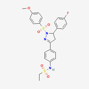 molecular formula C24H24FN3O5S2 B2402929 N-(4-(5-(4-fluorophenyl)-1-((4-methoxyphenyl)sulfonyl)-4,5-dihydro-1H-pyrazol-3-yl)phenyl)ethanesulfonamide CAS No. 851781-48-1