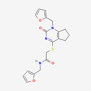molecular formula C19H19N3O4S B2402990 N-(furan-2-ylmethyl)-2-[[1-(furan-2-ylmethyl)-2-oxo-6,7-dihydro-5H-cyclopenta[d]pyrimidin-4-yl]sulfanyl]acetamide CAS No. 887197-13-9