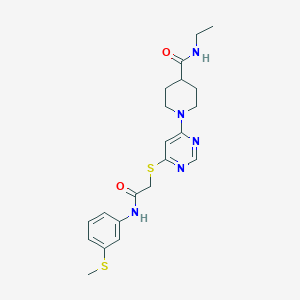 molecular formula C21H27N5O2S2 B2402994 N-ethyl-1-{6-[({[3-(methylsulfanyl)phenyl]carbamoyl}methyl)sulfanyl]pyrimidin-4-yl}piperidine-4-carboxamide CAS No. 1189493-90-0
