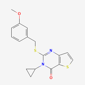 molecular formula C17H16N2O2S2 B2403016 3-cyclopropyl-2-[(3-methoxybenzyl)sulfanyl]thieno[3,2-d]pyrimidin-4(3H)-one CAS No. 1326926-67-3