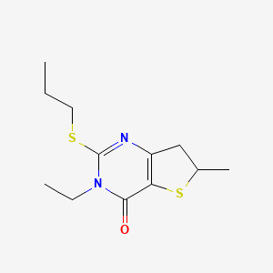 molecular formula C12H18N2OS2 B2403018 3-ethyl-6-methyl-2-(propylthio)-6,7-dihydrothieno[3,2-d]pyrimidin-4(3H)-one CAS No. 851409-81-9