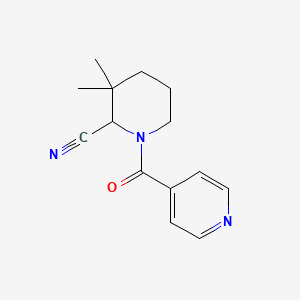 molecular formula C14H17N3O B2403025 3,3-Dimethyl-1-(pyridine-4-carbonyl)piperidine-2-carbonitrile CAS No. 2124664-83-9