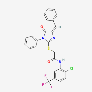molecular formula C25H17ClF3N3O2S B2403036 2-[(4E)-4-benzylidene-5-oxo-1-phenylimidazol-2-yl]sulfanyl-N-[2-chloro-5-(trifluoromethyl)phenyl]acetamide CAS No. 325995-85-5