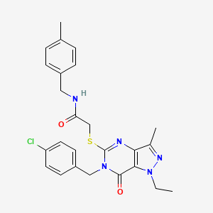 molecular formula C25H26ClN5O2S B2403062 2-((6-(4-chlorobenzyl)-1-ethyl-3-methyl-7-oxo-6,7-dihydro-1H-pyrazolo[4,3-d]pyrimidin-5-yl)thio)-N-(4-methylbenzyl)acetamide CAS No. 1359433-28-5
