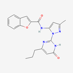molecular formula C20H19N5O3 B2403065 N-[3-methyl-1-(6-oxo-4-propyl-1,6-dihydropyrimidin-2-yl)-1H-pyrazol-5-yl]-1-benzofuran-2-carboxamide CAS No. 1002933-22-3