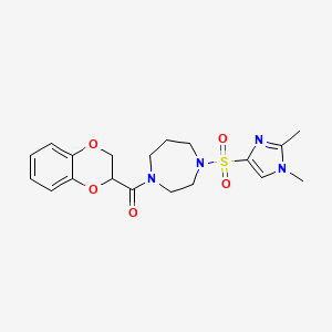 molecular formula C19H24N4O5S B2403091 (2,3-dihydrobenzo[b][1,4]dioxin-2-yl)(4-((1,2-dimethyl-1H-imidazol-4-yl)sulfonyl)-1,4-diazepan-1-yl)methanone CAS No. 1903671-17-9