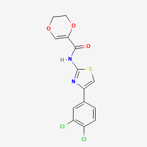 molecular formula C14H10Cl2N2O3S B2403109 N-(4-(3,4-dichlorophenyl)thiazol-2-yl)-5,6-dihydro-1,4-dioxine-2-carboxamide CAS No. 888410-87-5