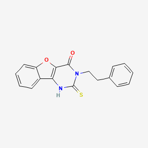 molecular formula C18H14N2O2S B2403116 3-phenethyl-2-thioxo-2,3-dihydrobenzofuro[3,2-d]pyrimidin-4(1H)-one CAS No. 892300-14-0