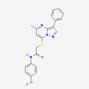 molecular formula C21H18N4O2S B2403117 N-(4-hydroxyphenyl)-2-(5-methyl-3-phenylpyrazolo[1,5-a]pyrimidin-7-yl)sulfanylacetamide CAS No. 850721-97-0