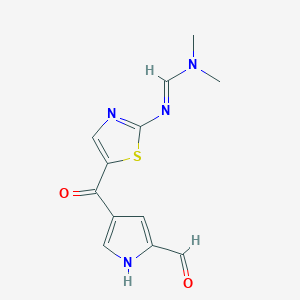 molecular formula C12H12N4O2S B2403240 (E)-N'-[5-(5-formyl-1H-pyrrole-3-carbonyl)-1,3-thiazol-2-yl]-N,N-dimethylmethanimidamide CAS No. 865659-47-8
