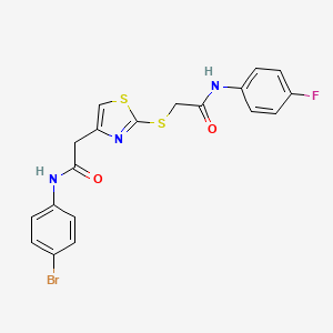 molecular formula C19H15BrFN3O2S2 B2403248 N-(4-bromophenyl)-2-(2-((2-((4-fluorophenyl)amino)-2-oxoethyl)thio)thiazol-4-yl)acetamide CAS No. 941921-72-8