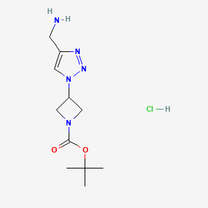 molecular formula C11H20ClN5O2 B2403332 tert-butyl 3-[4-(aminomethyl)-1H-1,2,3-triazol-1-yl]azetidine-1-carboxylate hydrochloride CAS No. 2137640-21-0