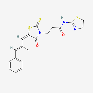 molecular formula C19H19N3O2S3 B2403371 N-(4,5-DIHYDRO-1,3-THIAZOL-2-YL)-3-[(5E)-5-[(2E)-2-METHYL-3-PHENYLPROP-2-EN-1-YLIDENE]-4-OXO-2-SULFANYLIDENE-1,3-THIAZOLIDIN-3-YL]PROPANAMIDE CAS No. 468763-50-0