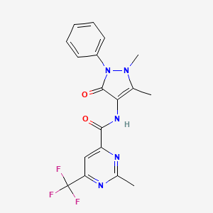 molecular formula C18H16F3N5O2 B2403380 N-(1,5-dimethyl-3-oxo-2-phenyl-2,3-dihydro-1H-pyrazol-4-yl)-2-methyl-6-(trifluoromethyl)pyrimidine-4-carboxamide CAS No. 2415603-78-8