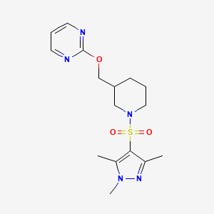 2-[[1-(1,3,5-Trimethylpyrazol-4-yl)sulfonylpiperidin-3-yl]methoxy]pyrimidine