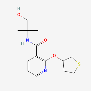 molecular formula C14H20N2O3S B2403427 N-(1-hydroxy-2-methylpropan-2-yl)-2-((tetrahydrothiophen-3-yl)oxy)nicotinamide CAS No. 2034621-26-4