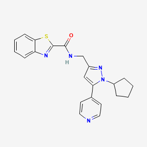 molecular formula C22H21N5OS B2403449 N-((1-cyclopentyl-5-(pyridin-4-yl)-1H-pyrazol-3-yl)methyl)benzo[d]thiazole-2-carboxamide CAS No. 1421459-85-9