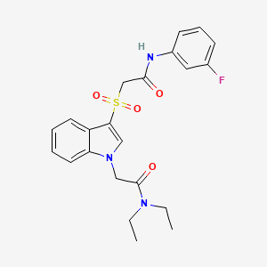 molecular formula C22H24FN3O4S B2403478 N,N-diethyl-2-(3-((2-((3-fluorophenyl)amino)-2-oxoethyl)sulfonyl)-1H-indol-1-yl)acetamide CAS No. 878056-14-5