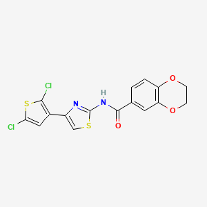 molecular formula C16H10Cl2N2O3S2 B2403488 N-[4-(2,5-dichlorothiophen-3-yl)-1,3-thiazol-2-yl]-2,3-dihydro-1,4-benzodioxine-6-carboxamide CAS No. 477551-61-4