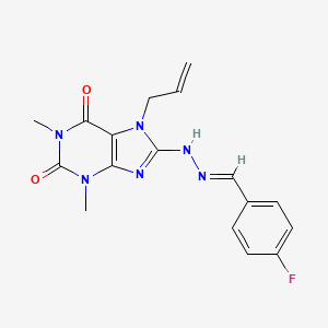 (E)-7-allyl-8-(2-(4-fluorobenzylidene)hydrazinyl)-1,3-dimethyl-1H-purine-2,6(3H,7H)-dione