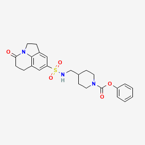 molecular formula C24H27N3O5S B2403555 phenyl 4-((4-oxo-2,4,5,6-tetrahydro-1H-pyrrolo[3,2,1-ij]quinoline-8-sulfonamido)methyl)piperidine-1-carboxylate CAS No. 1797589-34-4