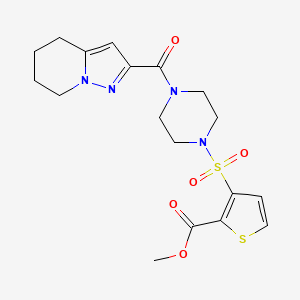 molecular formula C18H22N4O5S2 B2403599 Methyl 3-((4-(4,5,6,7-tetrahydropyrazolo[1,5-a]pyridine-2-carbonyl)piperazin-1-yl)sulfonyl)thiophene-2-carboxylate CAS No. 2034339-25-6