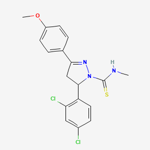 molecular formula C18H17Cl2N3OS B2403608 5-(2,4-dichlorophenyl)-3-(4-methoxyphenyl)-N-methyl-4,5-dihydro-1H-pyrazole-1-carbothioamide CAS No. 369398-83-4