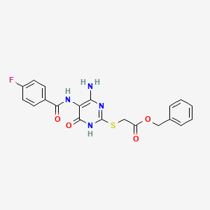 molecular formula C20H17FN4O4S B2403621 Benzyl 2-((4-amino-5-(4-fluorobenzamido)-6-oxo-1,6-dihydropyrimidin-2-yl)thio)acetate CAS No. 888419-57-6