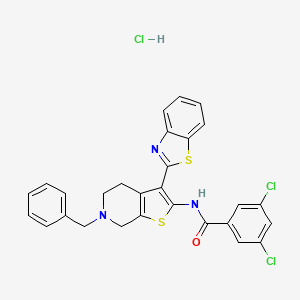 molecular formula C28H22Cl3N3OS2 B2403647 N-(3-(benzo[d]thiazol-2-yl)-6-benzyl-4,5,6,7-tetrahydrothieno[2,3-c]pyridin-2-yl)-3,5-dichlorobenzamide hydrochloride CAS No. 1216522-50-7
