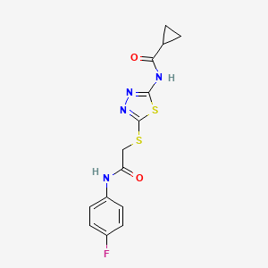 molecular formula C14H13FN4O2S2 B2403652 N-[5-[2-(4-fluoroanilino)-2-oxoethyl]sulfanyl-1,3,4-thiadiazol-2-yl]cyclopropanecarboxamide CAS No. 392297-45-9