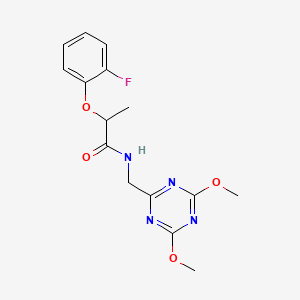 molecular formula C15H17FN4O4 B2403669 N-[(4,6-dimethoxy-1,3,5-triazin-2-yl)methyl]-2-(2-fluorophenoxy)propanamide CAS No. 2034539-86-9
